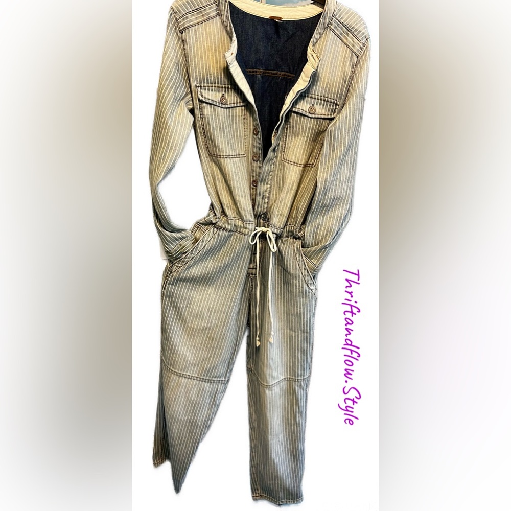 FREE PEOPLE DENIM STRIPE JUMPSUIT